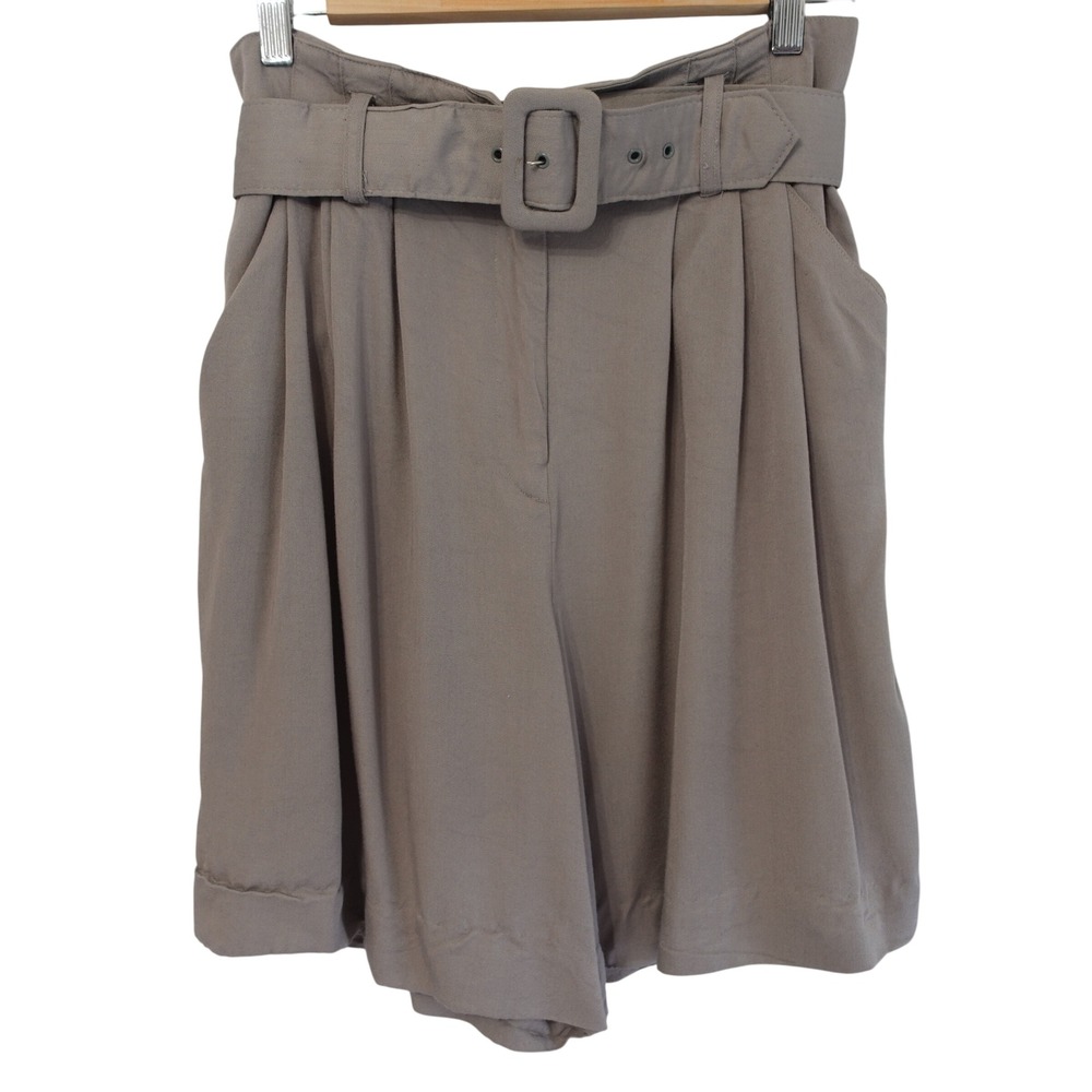 The Limited Vintage 80s 90s Culottes 12 Gray Pleated Rayon Belted Shorts USA